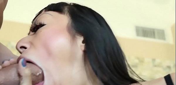  Busty asian sub throated before riding cock